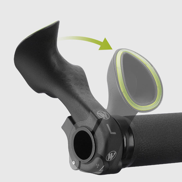 Unisex anti-slip ergonomic grips installed on a bike handlebar, improving overall cycling comfort.