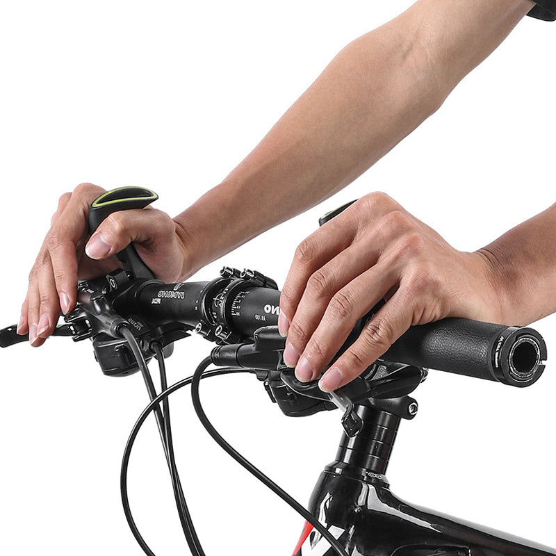 Detail of the ergonomic shape of bike grips, offering ultimate comfort & support for cyclists' hands.