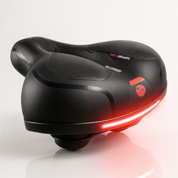 Comfortable ergonomic bike saddle with suspension, perfect for long-distance cycling tours & extended rides.