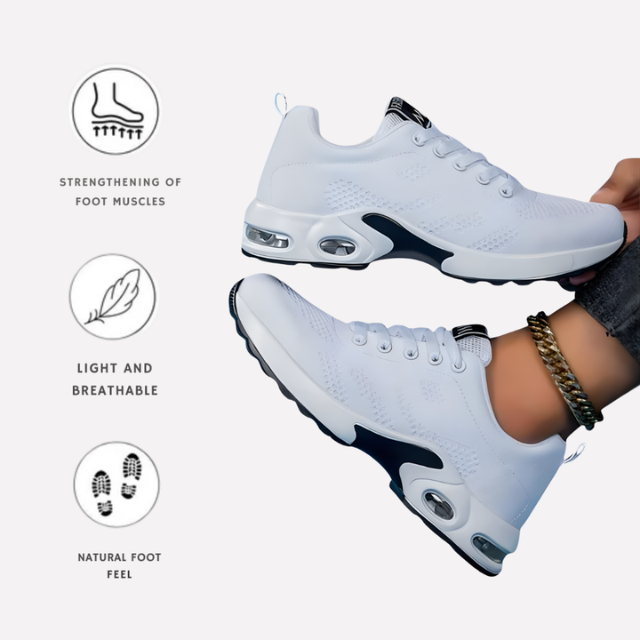 Supportive unisex shoes with wide toe-box & flexible sole, offering ergonomic comfort & pain relief for daily walking.