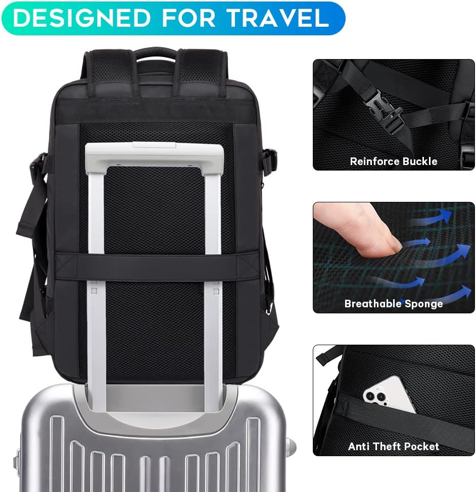 Durable waterproof travel backpack for men & women, features secure laptop sleeve.