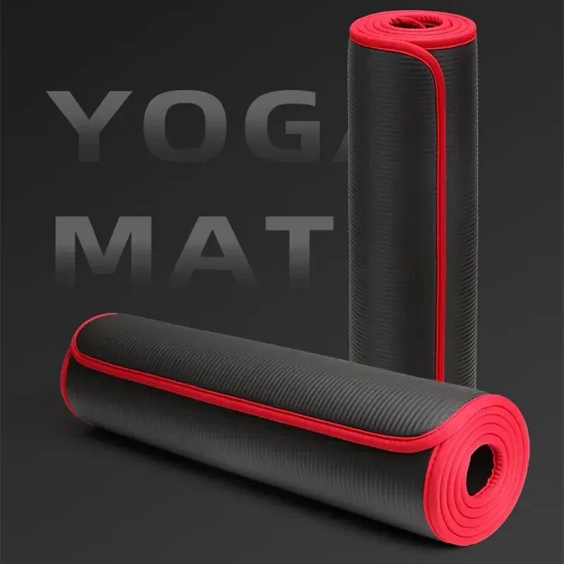 Plush, extra thick yoga mat. Superior comfort for pilates, stretching, and home gym workouts. Anti-slip for stability.