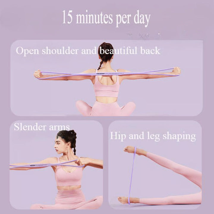 Figure 8 resistance band for improved posture, body shaping, pilates, and yoga workouts.