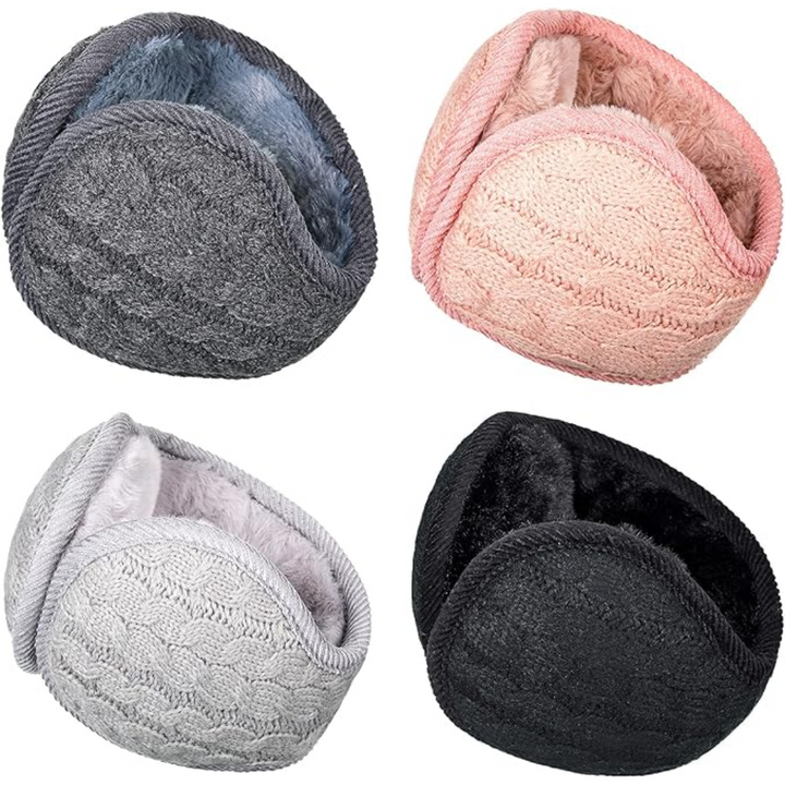 Unisex foldable knitted ear warmers, 4-pack, for winter warmth & outdoor cold weather protection. Soft & comfortable.