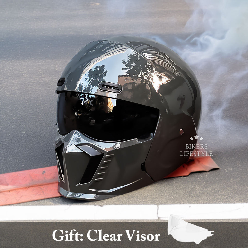 Essential riding gear: DOT & ECE approved full face motorcycle helmet, combining safety with vintage style.