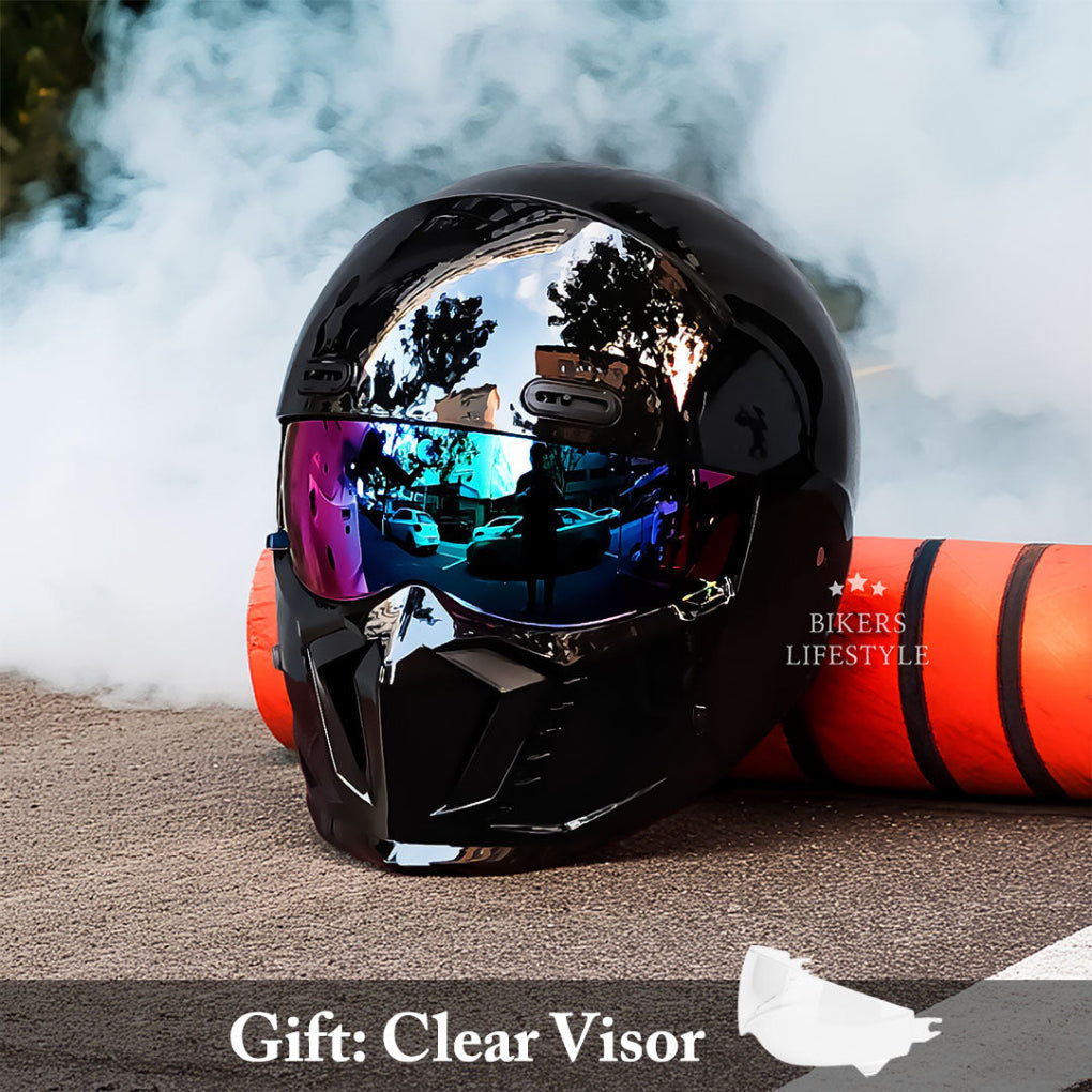 Protective full face motorcycle helmet, DOT & ECE certified, featuring an anti-fog visor for all-weather riding.