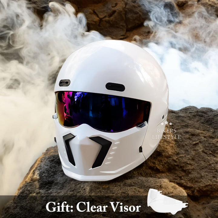 Full face motorcycle helmet designed for rider comfort, DOT & ECE certified, perfect for long rides.