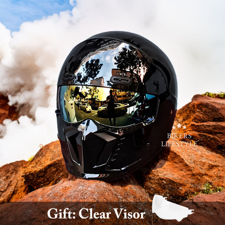 Advanced protective full face motorcycle helmet, DOT/ECE approved, essential riding gear for all riders.