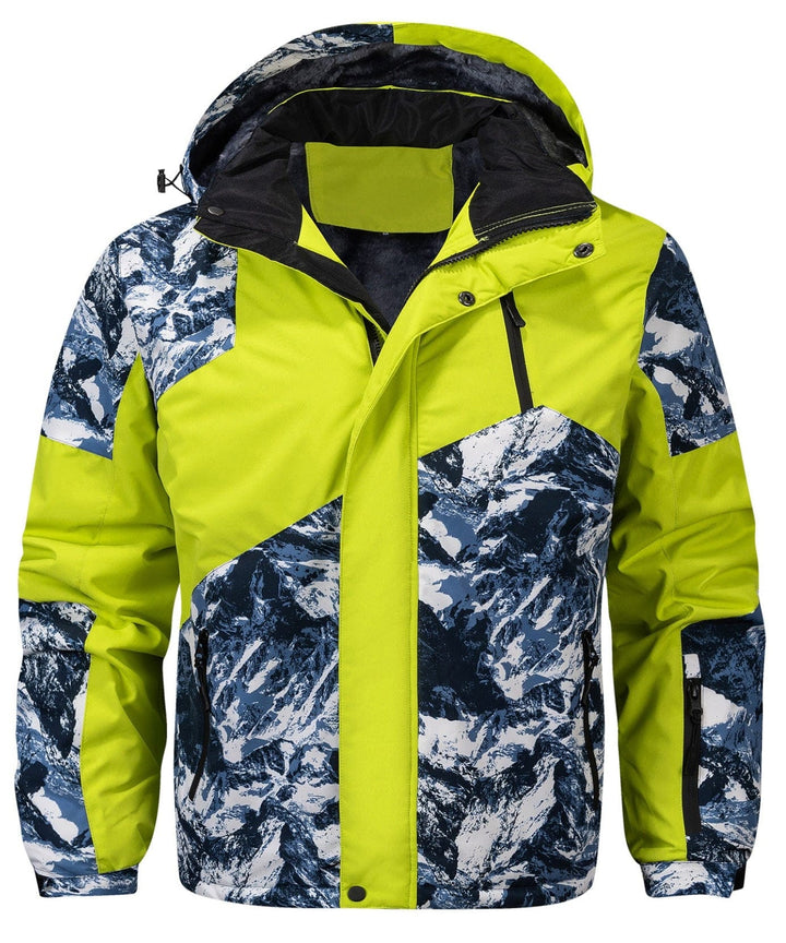 Unisex Glacier Print Insulated Jacket in a vibrant blue, front view, perfect for winter adventures.