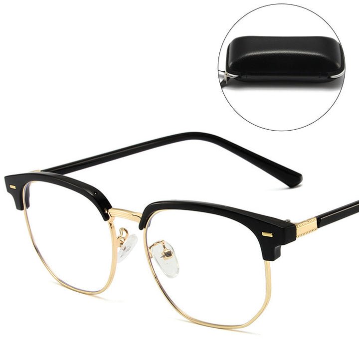 Unisex half-rim blue light glasses, protecting eyes from digital strain.