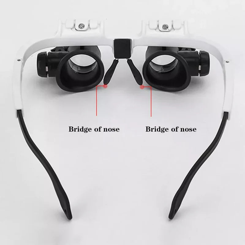 Illuminated headband magnifier for close-up work, ideal for jewelers, crafters, and technicians.