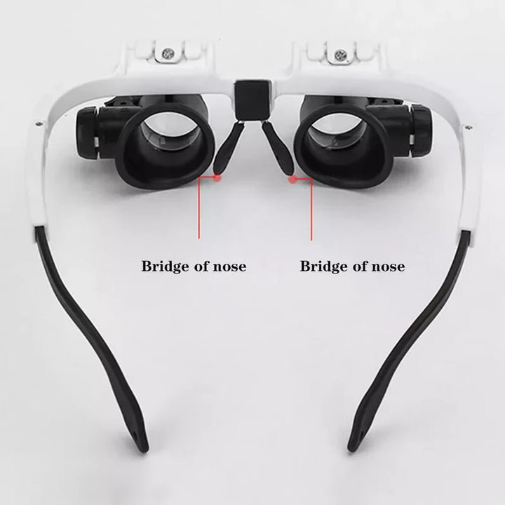 Illuminated headband magnifier for close-up work, ideal for jewelers, crafters, and technicians.