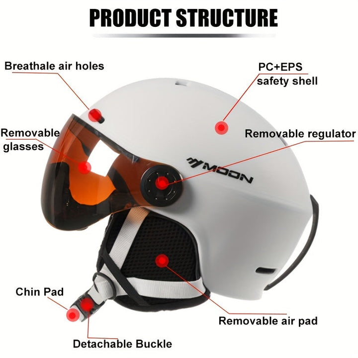 Adjustable unisex ski helmet with removable ear pads. Premium protective gear for slopes.