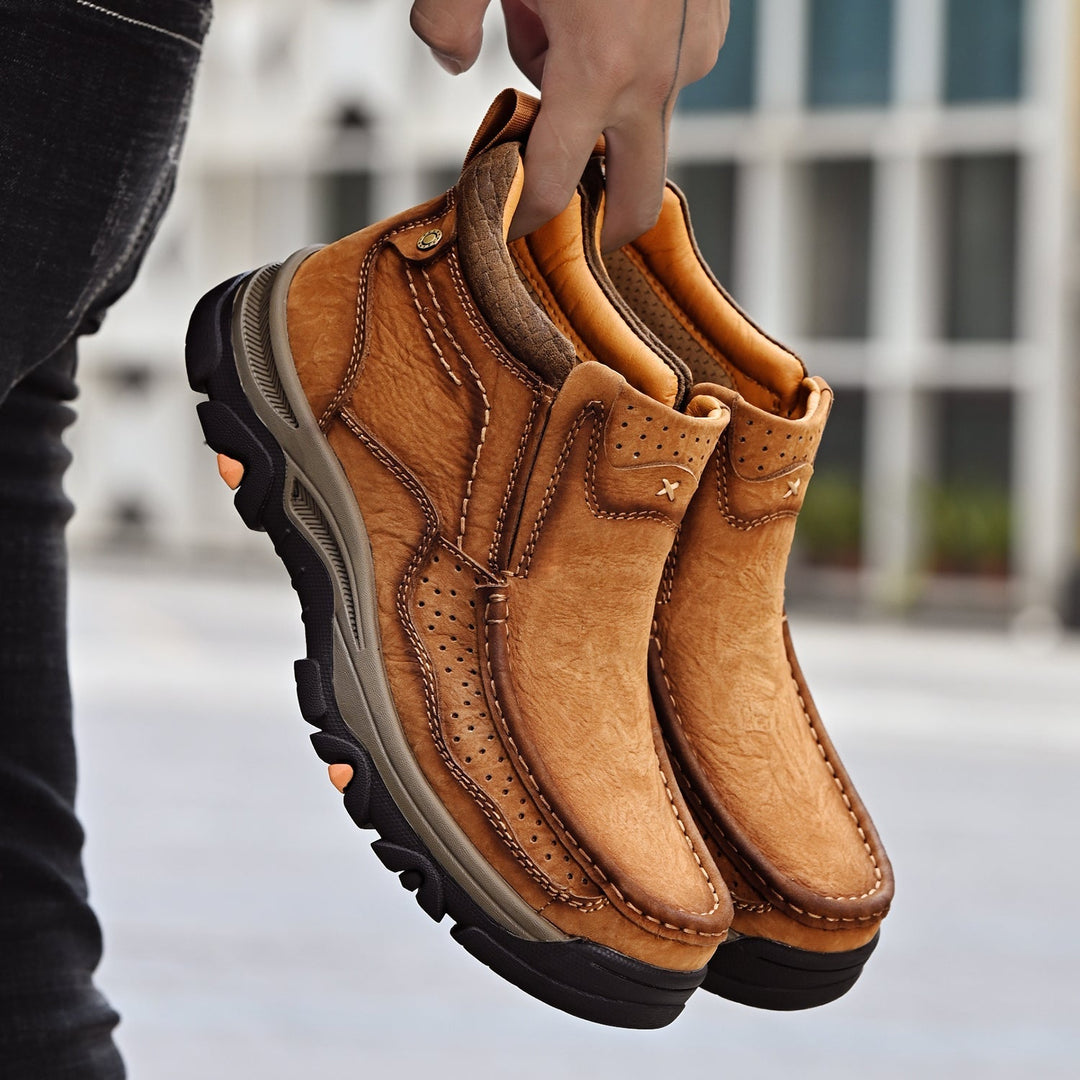 Pair of black orthopedic high-top shoes, crafted from leather, ideal for posture support and casual wear