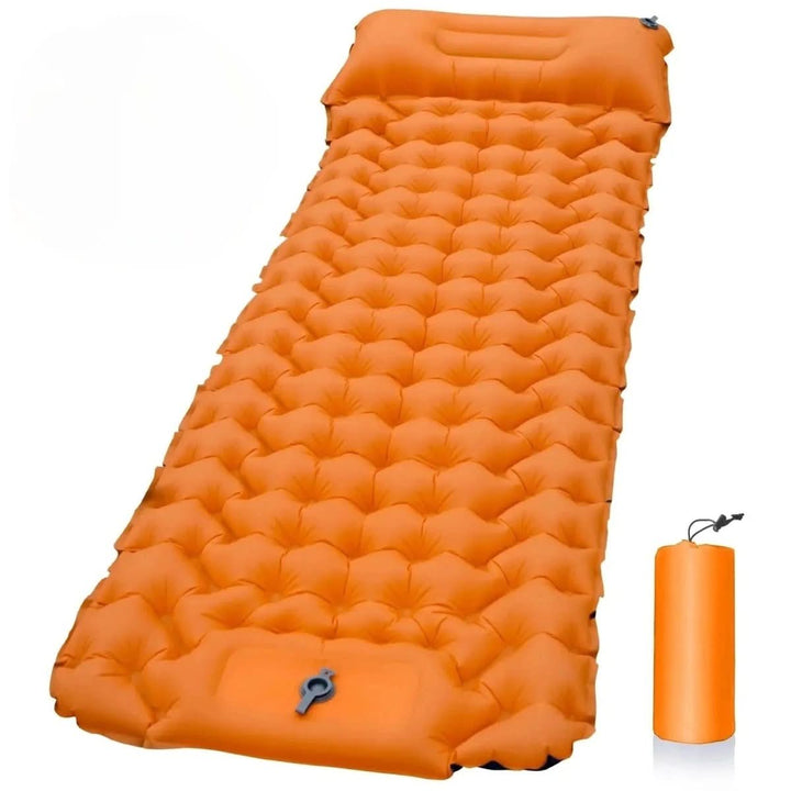 Comfortable camping mattress for hikers, featuring an integrated pump for easy use.