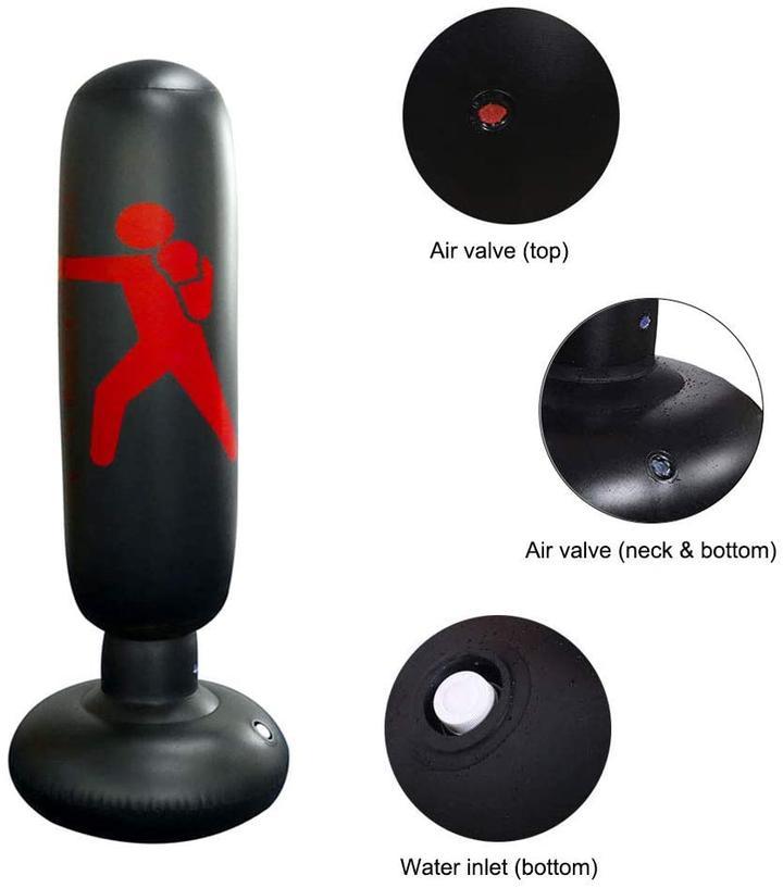 Portable inflatable punching bag for kids and adults. Perfect for home gym exercise, family fun, and fitness training.