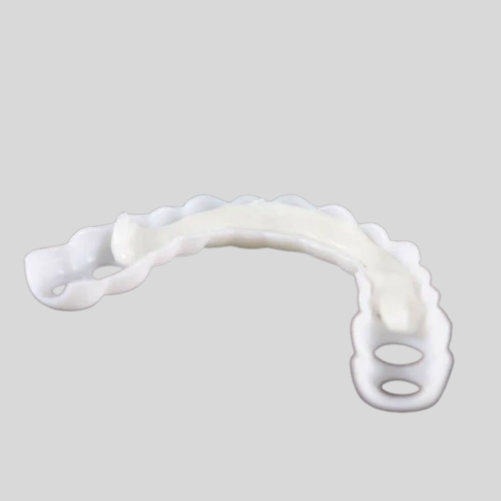 Reusable unisex snap-on veneers for a full set of teeth, providing instant cosmetic smile enhancement & confidence.