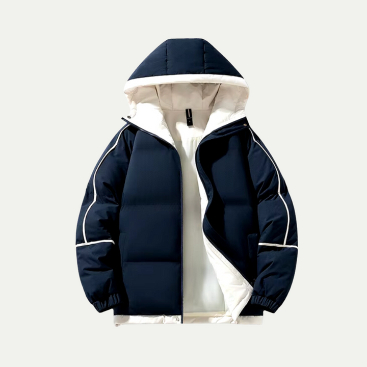 Warm unisex puffer jacket with hood, ideal winter coat for extreme cold and casual outerwear.