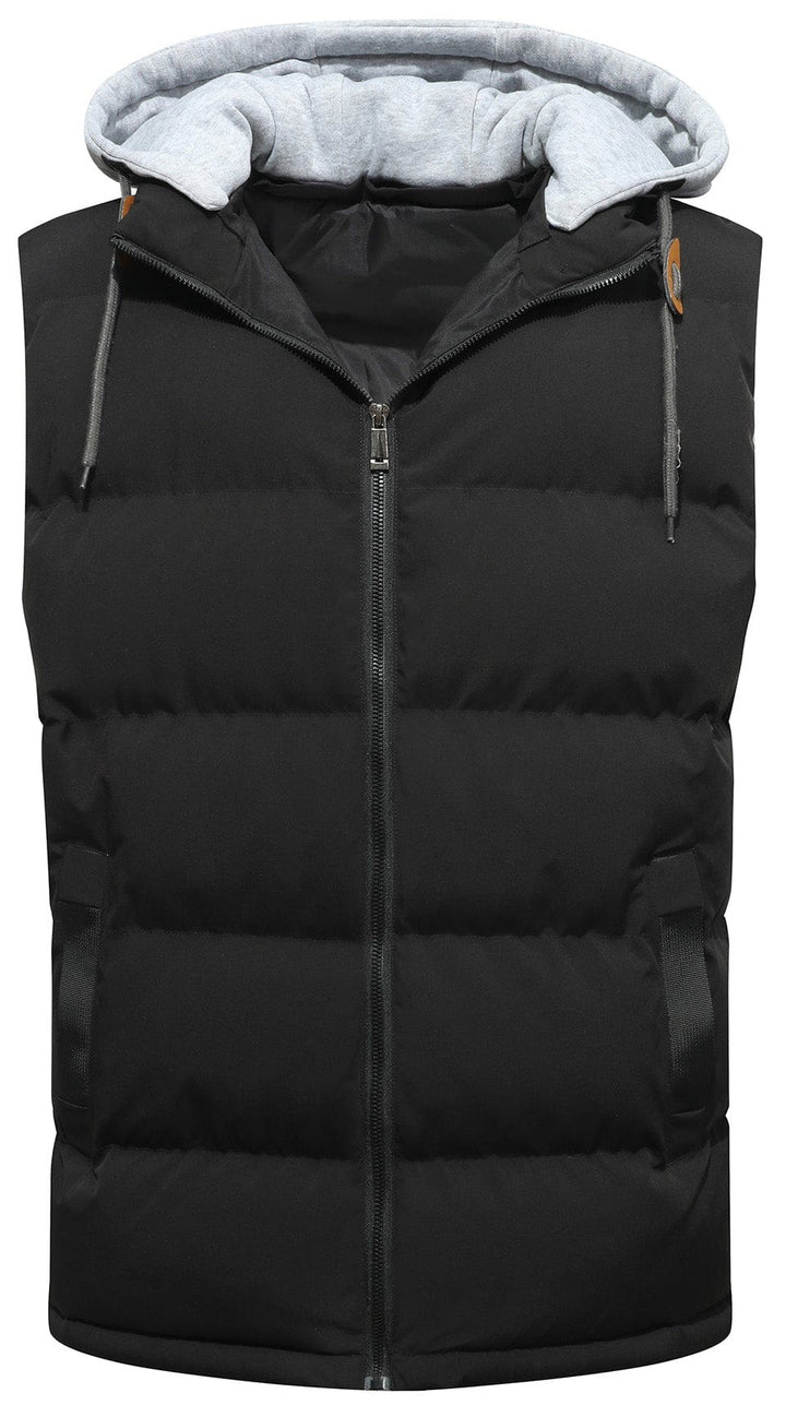 Detailed close-up of the quilted pattern on a unisex insulated puffer vest with hood, showing fabric texture.