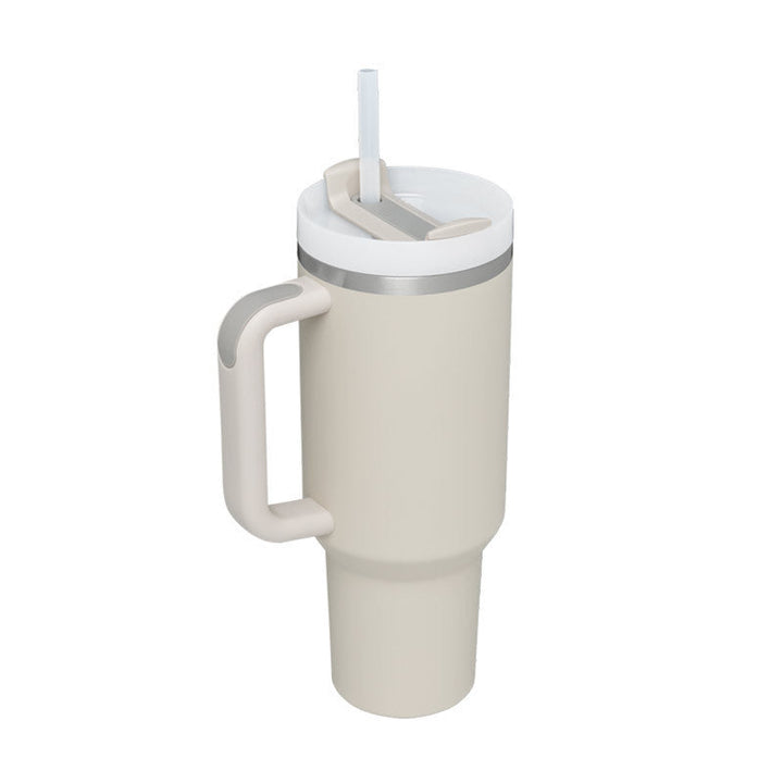Unisex insulated straw mug with handle. Enjoy hot coffee or refreshing cold water anywhere.
