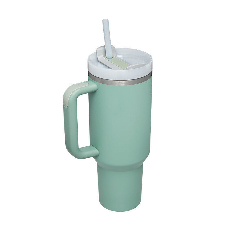 ChillMate vacuum sealed travel mug with handle & straw. Ideal for hot/cold hydration.