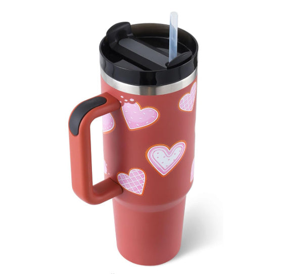 Large capacity insulated tumbler with handle & straw. Durable for hot/cold drinks.