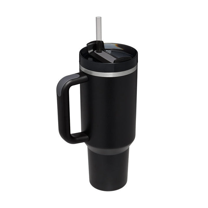 Portable travel tumbler with handle & straw. Great for daily hydration, keeps drinks hot/cold.