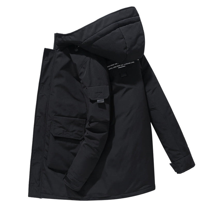 Front view of a unisex insulated winter parka, an essential cold weather jacket for all genders.