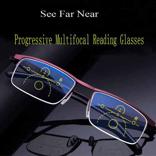 Adaptive unisex progressive reading glasses with flexible frame for all ages. German design, clear vision.