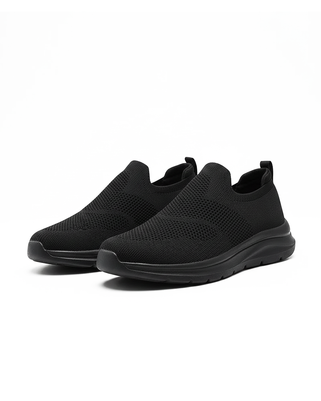 Unisex knit casual slip-on sneakers in black, perfect for everyday walking and comfort.