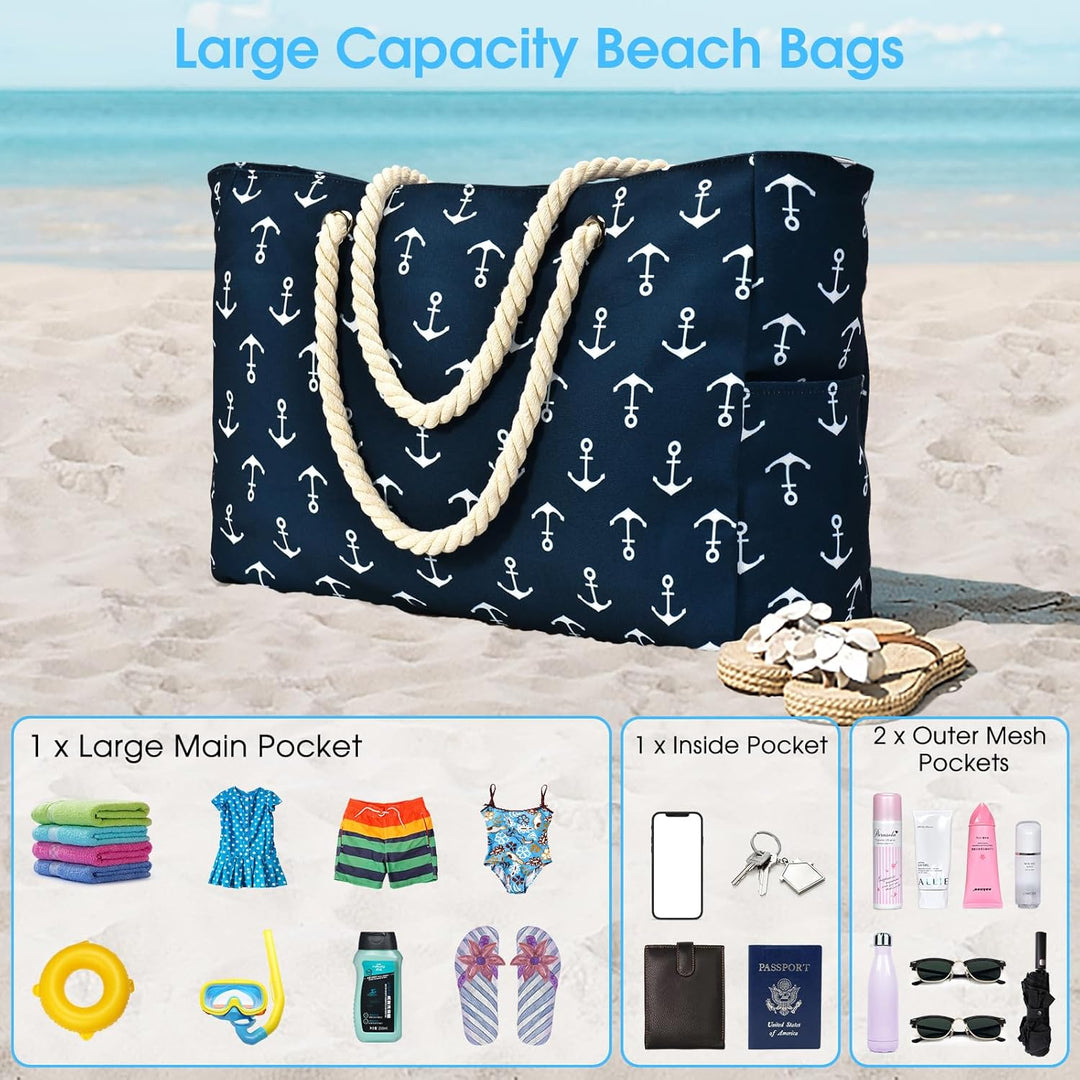 Waterproof tote bag with zipper closure, securing contents during travel.