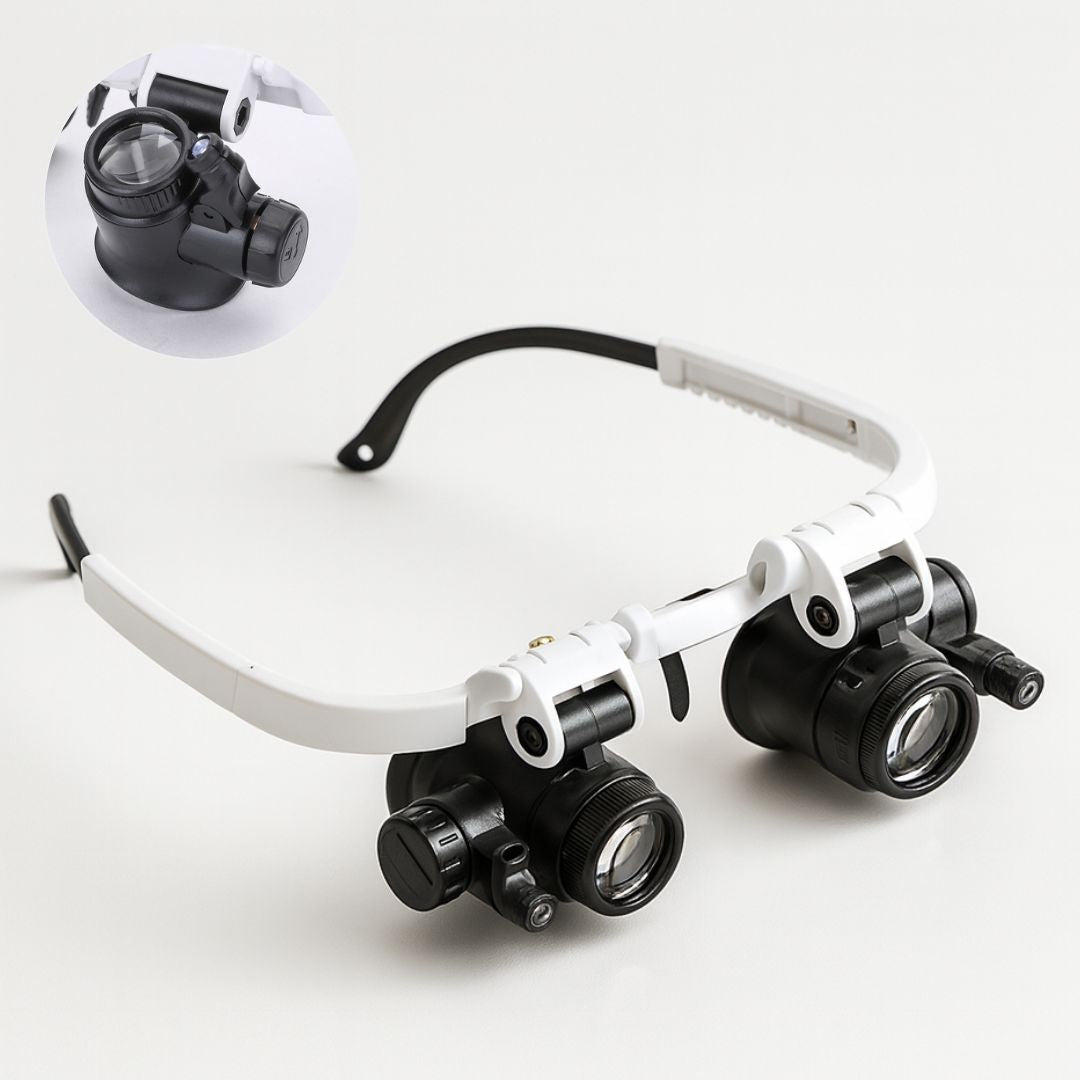 Unisex LED magnifying glasses with 8x, 15x, 23x zoom for detailed precision work & hobbies.