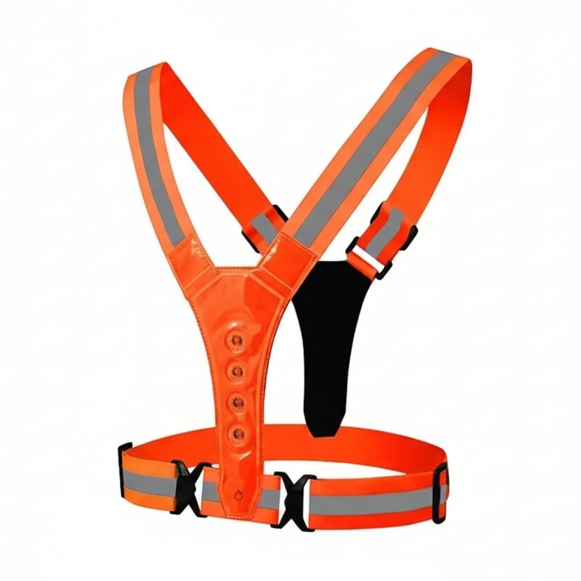 Reflective LED vest for night cycling & walking. High visibility safety gear, adjustable & rechargeable.