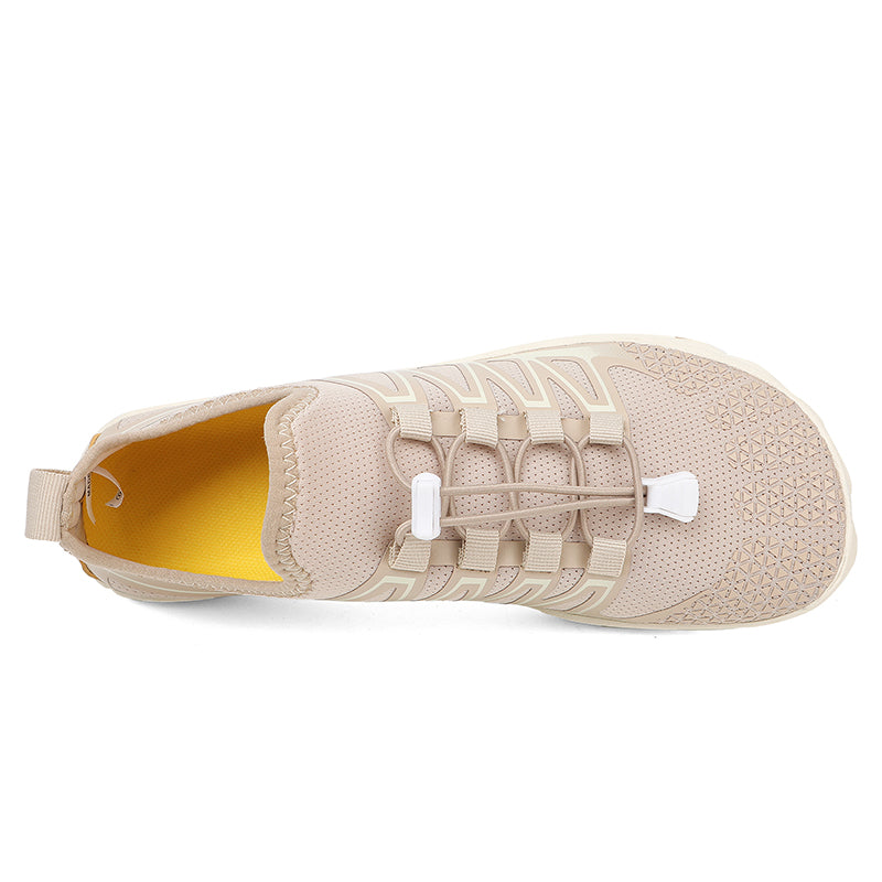 Barefoot running shoes with a wide toe box, enhancing natural spread.