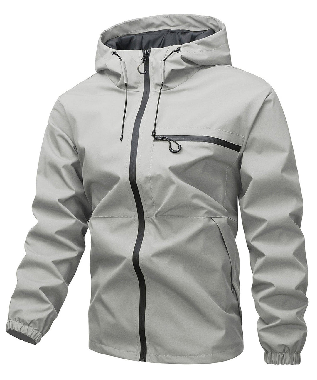 Unisex lightweight windbreaker jacket, breathable, utility pockets, perfect for travel, grey.