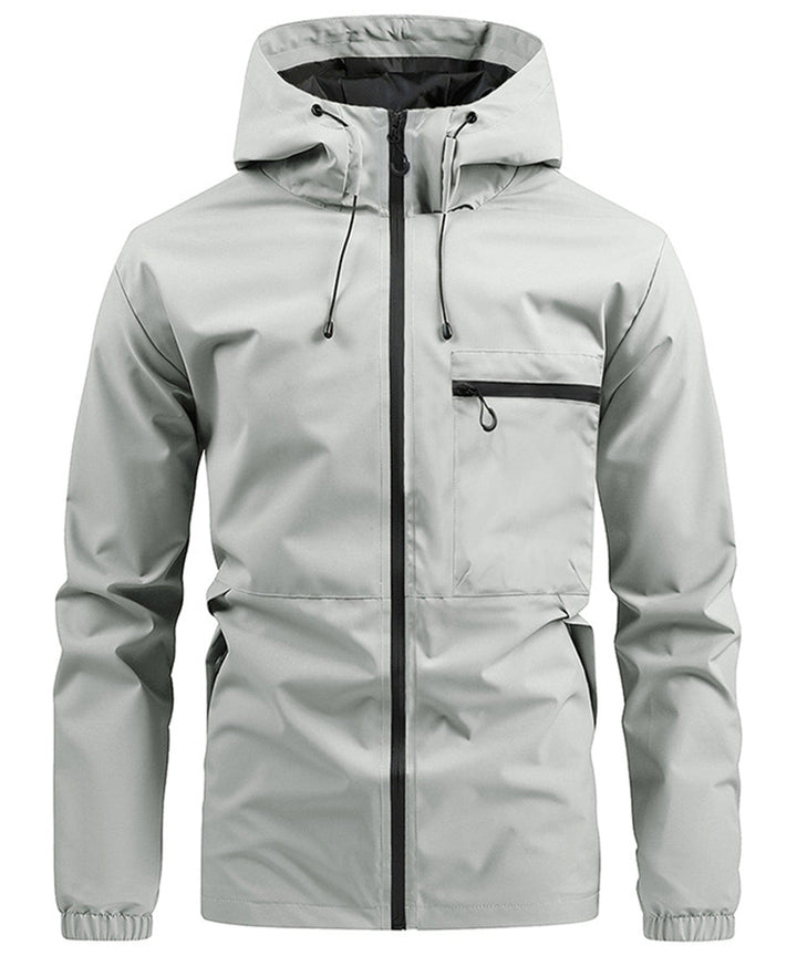 Unisex casual lightweight jacket, breathable, worn by model outdoors, ideal for everyday wear.
