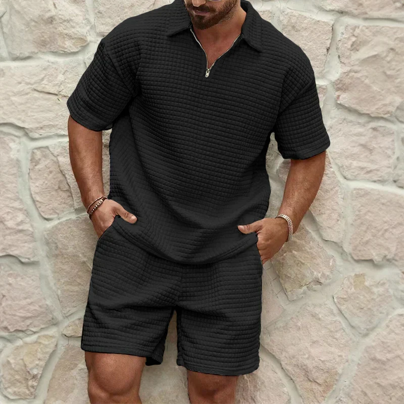 Breathable two-piece summer leisure set for men & women. Comfortable poly-cotton loungewear with shorts.
