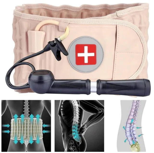 Unisex lumbar decompression belt for back pain relief, showing adjustable fit for comfort and support in a neutral color.