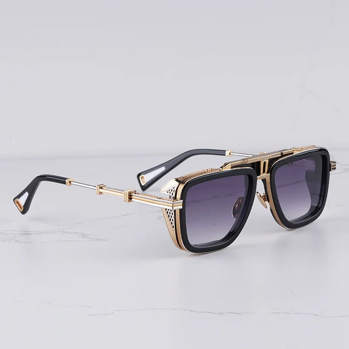 Unisex fashion accessory: architectural sunglasses with gradient lenses, perfect for a chic look.