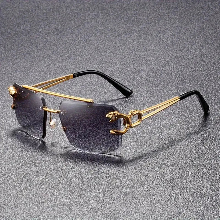 Side profile of 'Luxury Statement' unisex sunglasses, highlighting the thick frame and dark lenses for eye protection.