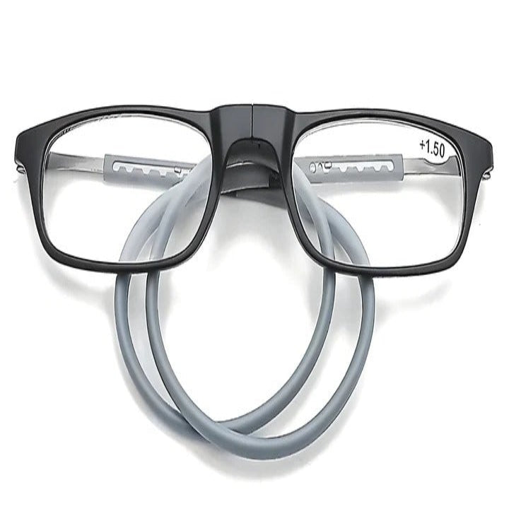 Unisex magnetic neck-hanging reading glasses in gray, convenient for everyday vision aid and easy access eyewear.