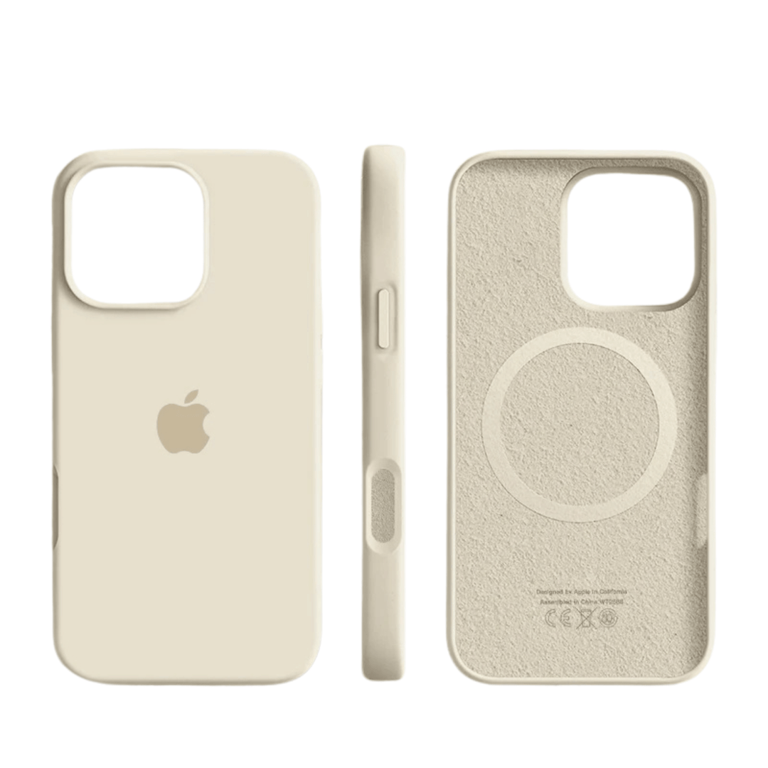 Unisex magnetic silicone iPhone case, slim & MagSafe compatible. Protective phone cover for Apple devices.
