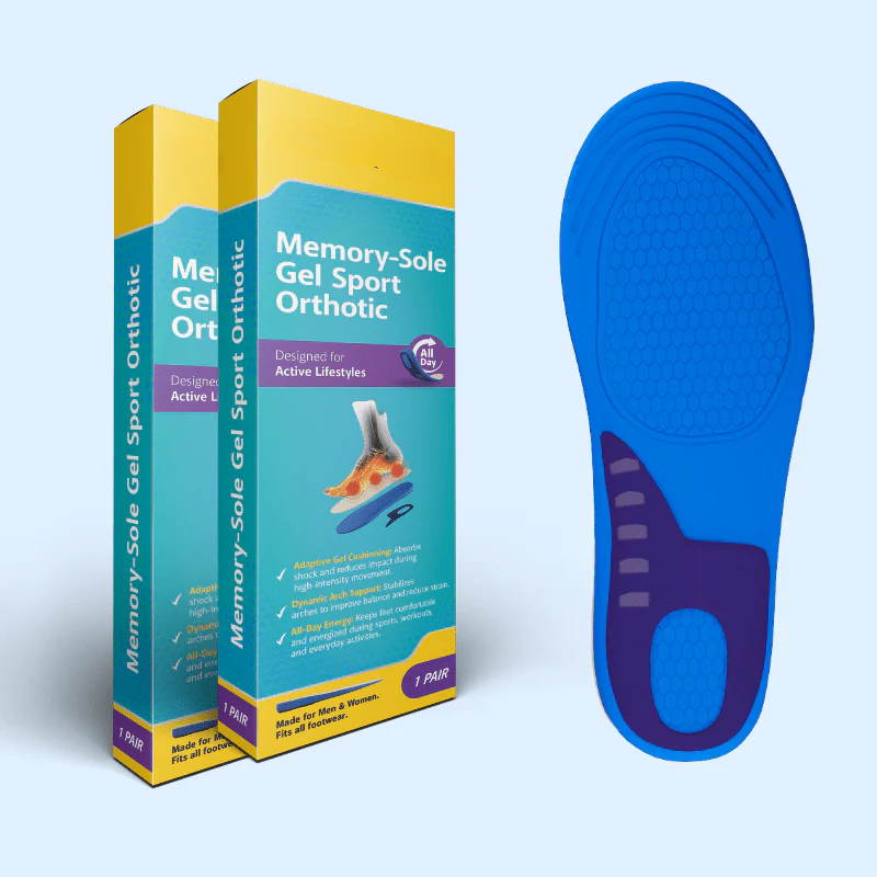 Unisex memory-foam gel sport orthotic insoles, providing superior foot support and shock absorption