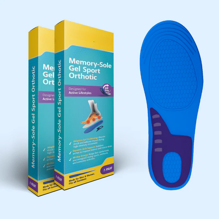 Unisex memory-foam gel sport orthotic insoles, providing superior foot support and shock absorption