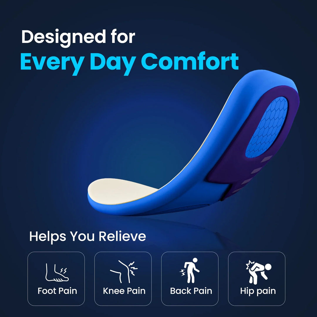 Close-up of a memory-foam gel orthotic insole, designed for active individuals and shock absorption