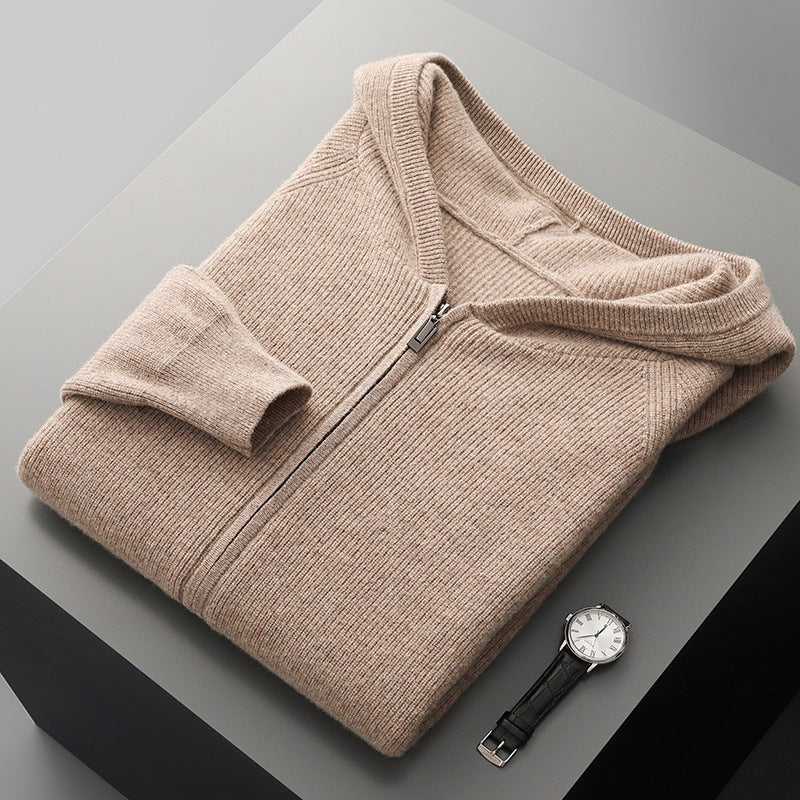 Full-length view of a Unisex Merino Wool Full-Zip Hoodie, perfect for comfort and layering.