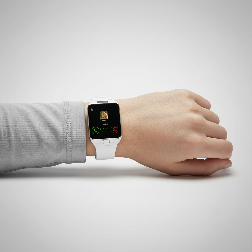 Wearable tech smartwatch featuring a rectangular touch screen display & comfortable silicone wristband.