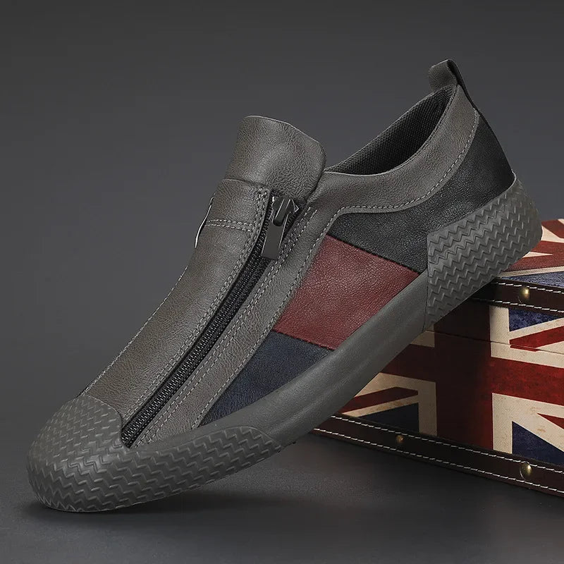 Side view of a Unisex Modern Zip-Up Sneaker, showcasing ergonomic design and durable sole for comfort.
