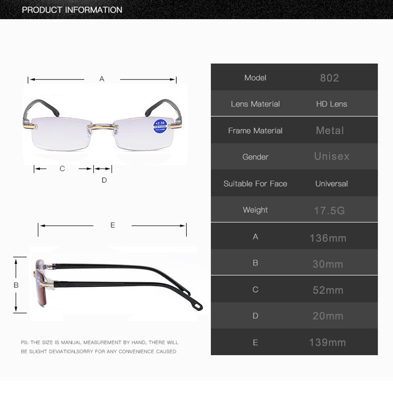 Modern unisex multifocal eyewear with anti-blue light coating for enhanced vision.