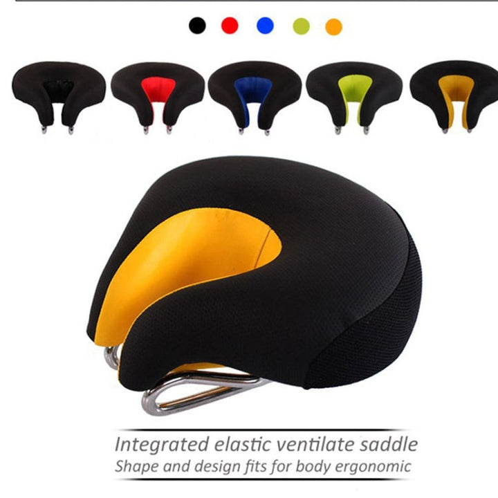 Ergonomic blue unisex nose-less bicycle saddle. Mountain bike seat designed for maximum pressure relief & cycling comfort.